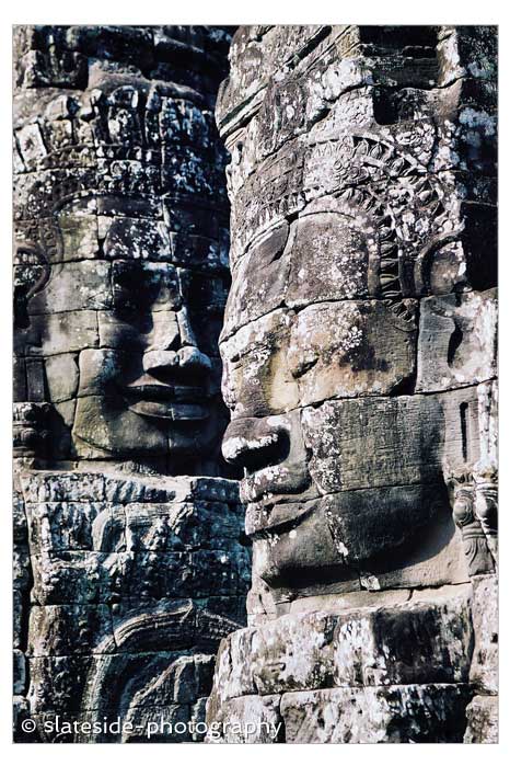 Angkor Thom cambodia stone carving heads